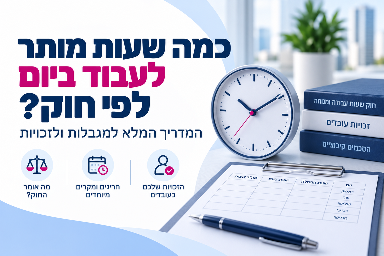 כמה שעות מותר לעבוד ביום לפי חוק? המדריך המלא למגבלות ולזכויות